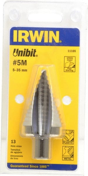 Irwin - 13 Hole Sizes, 5 to 35mm Hole Diam Cobalt Speedpoint Step Drill Bit - Industrial Tool & Supply