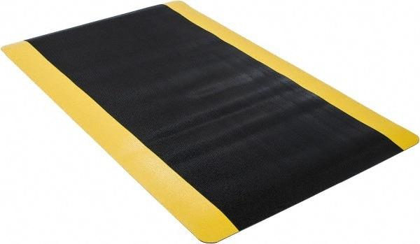 Wearwell - 5' Long x 3' Wide, Dry Environment, Anti-Fatigue Modular Matting System - Black with Yellow Borders, Vinyl with Vinyl Sponge Base, Beveled on 4 Sides - Industrial Tool & Supply