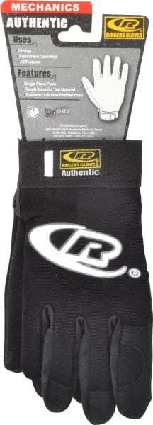 Ringers Gloves - Size L (10) Synthetic Leather General Protection Work Gloves - For Mechanic's & Lifting, Uncoated, Hook & Loop Cuff, Full Fingered, Black, Paired - Industrial Tool & Supply