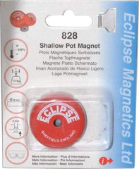 Eclipse - 1-1/2" Diam, 28.5 Lb Average Pull Force, Mild Steel, Alnico Pot Magnets - 0.339" Countersunk Hole, 220°C Max Operating Temp, 0.407" High, Grade 5 Alnico - Industrial Tool & Supply