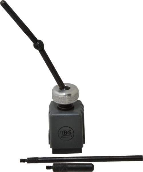 TESA Brown & Sharpe - 1-1/4" Long x 1-1/4" Wide x 1-3/4" High Magnetic Indicator Base with Holders - 7/32 & 4-3/8" Rod Length, Post Arm (Ball & Socket) - Industrial Tool & Supply