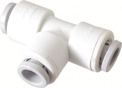 Parker - 3/8" Outside Diam, Polypropylene Push-to-Connect Tube Union Tee - 150 Max psi, Tan - Industrial Tool & Supply