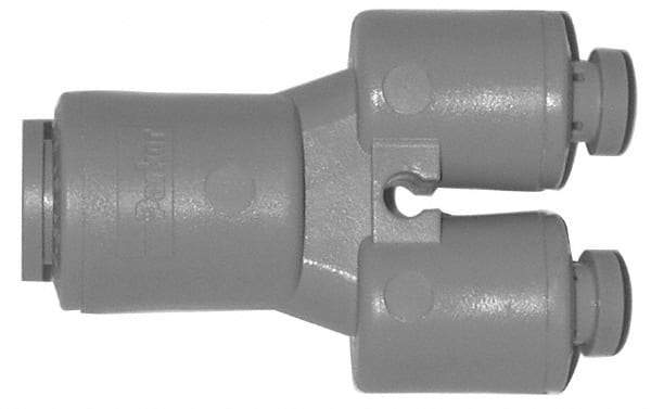 Parker - 3/8 x 5/16" Outside Diam, Acetal Push-to-Connect Tube Union Y - 300 Max psi, Tan - Industrial Tool & Supply