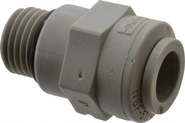 Parker - 3/8" Outside Diam, 9/16-18 UNF-2A, Acetal Push-to-Connect Tube Male Connector - 300 Max psi, Tan - Industrial Tool & Supply