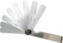 Value Collection - 9 Piece, 0.0015 to 0.015" Thick, Parallel Feeler Gage Set - 3" Leaf Length, 1/2" Wide, Tempered Steel - Industrial Tool & Supply