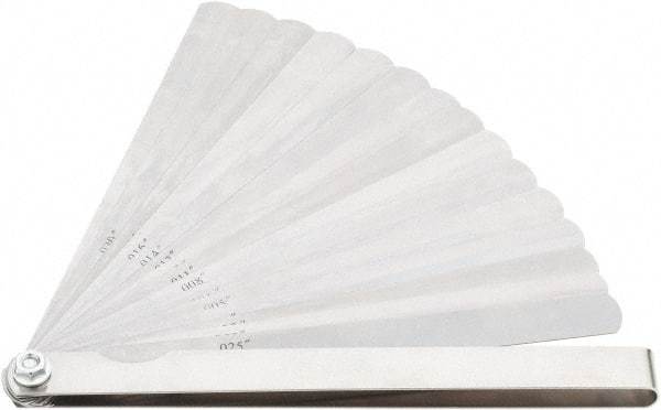 Value Collection - 15 Piece, 0.002 to 0.025" Thick, Feeler Gage Set - 6" Leaf Length, 1/2" Wide, Tempered Steel - Industrial Tool & Supply
