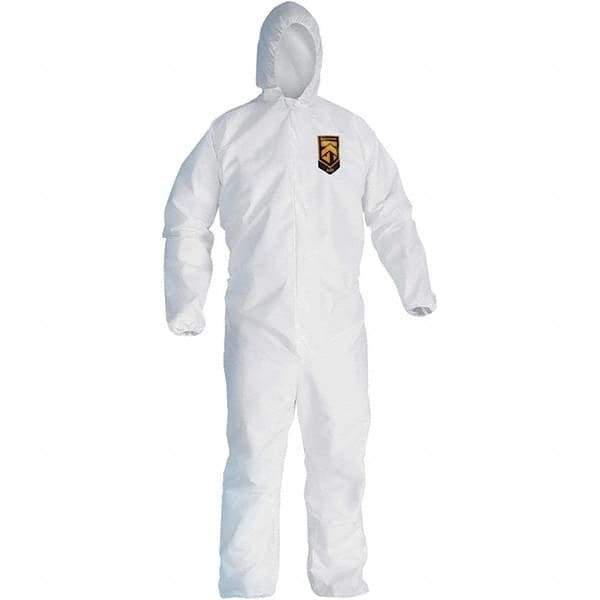 KleenGuard - Size L SMS General Purpose Coveralls - White, Zipper Closure, Elastic Cuffs, Elastic Ankles, Serged Seams - Industrial Tool & Supply