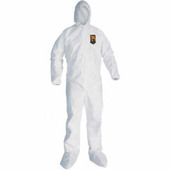 KleenGuard - Size M SMS General Purpose Coveralls - White, Zipper Closure, Elastic Cuffs, with Boots, Serged Seams - Industrial Tool & Supply