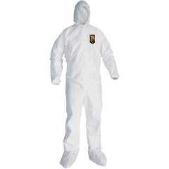 KleenGuard - Size XL SMS General Purpose Coveralls - White, Zipper Closure, Elastic Cuffs, with Boots, Serged Seams - Industrial Tool & Supply
