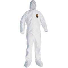 KleenGuard - Size 2XL SMS General Purpose Coveralls - White, Zipper Closure, Elastic Cuffs, with Boots, Serged Seams - Industrial Tool & Supply