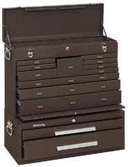 Kennedy - 13 Drawer, 2 Piece, Brown Steel Machinist's Combo - 12-1/2 Inches Deep 9-1/2 Inches High 26.68 Inches Wide Base - Industrial Tool & Supply