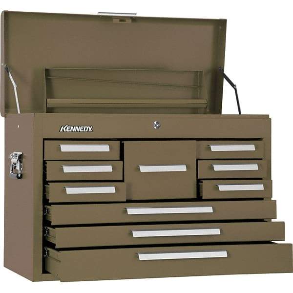 Kennedy - 10 Drawer Tool Chest - 26-1/8" Wide x 12-1/8" Deep x 18-7/8" High, Steel, Brown - Industrial Tool & Supply