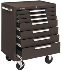 Kennedy - 7 Drawer Steel Tool Roller Cabinet - 27" Wide x 35" High x 18" Deep, Ball Bearing Drawer Slides, Brown - Industrial Tool & Supply