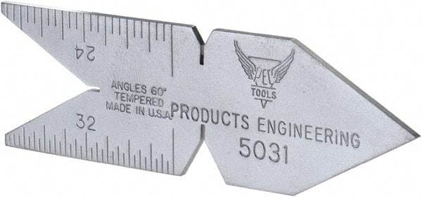 PEC Tools - 60° Angle, Satin Chrome Coated Steel Center Gage - 1/32 to 1/14 Inch Graduation - Industrial Tool & Supply