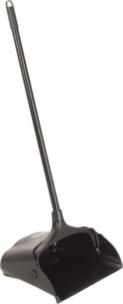 Rubbermaid - 11-1/4" Wide x 5" High Upright Dustpan - Plastic Body, 12-51/64" Handle, Black, with Wheels - Industrial Tool & Supply