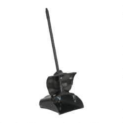 Rubbermaid - 11-1/4" Wide x 5" High Upright Dustpan - Plastic Body, 12-51/64" Handle, Black, with Wheels - Industrial Tool & Supply