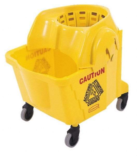 Rubbermaid - 35 Qt Plastic Bucket & Wringer - 18-5/8" Long x 24-3/4" High x 15-7/8" Wide, Yellow - Industrial Tool & Supply