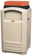 Rubbermaid - 50 Gal Beige Rectangle Trash Can - Polyethylene, 43" High x 24-3/4" Long x 25-1/4" Wide - Industrial Tool & Supply