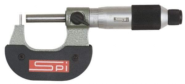 SPI - 25 to 50mm Measurement Range, 0.0001 Inch Graduation, Flat Anvil, Ratchet Stop Thimble, Mechanical Tube Micrometer - 1/4 Inch Spindle Diameter, Accurate Up to 0.0002 Inch, Satin Chrome Finish, Carbide, 1.26 Inch Thorat Depth, Includes Case - Industrial Tool & Supply