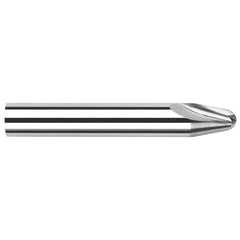 Tapered End Mill: 22.5 ° per Side, 0.02″ Small Dia, 0.135″ LOC, 2 Flutes, Solid Carbide, Ball End 1/8″ Shank Dia, 1-1/2″ OAL, Uncoated, Series Runner Cutters