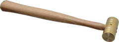 Made in USA - 1/2 Lb Head 1" Face Brass Head Striking Tool Hammer - 10-1/2" OAL, Wood Handle - Industrial Tool & Supply
