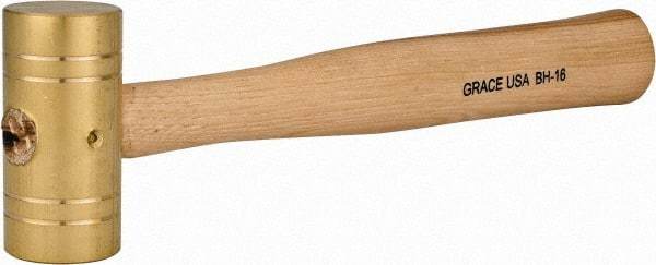 Made in USA - 1 Lb Head 1-1/4" Face Brass Head Striking Tool Hammer - 10-1/2" OAL, Wood Handle - Industrial Tool & Supply