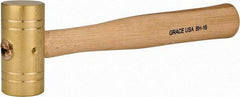 Made in USA - 1 Lb Head 1-1/4" Face Brass Head Striking Tool Hammer - 10-1/2" OAL, Wood Handle - Industrial Tool & Supply