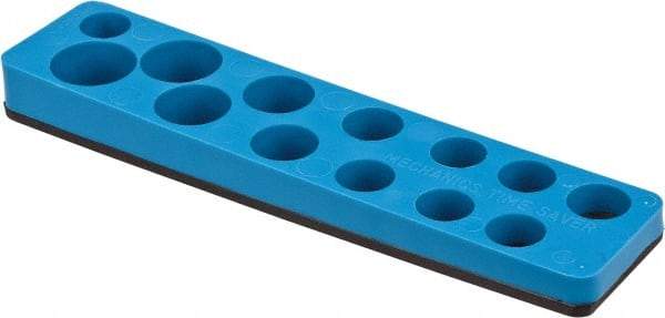 Value Collection - 13 Piece Capacity Magnetic Shallow Socket Holder - 3/8" Drive, Blue - Industrial Tool & Supply