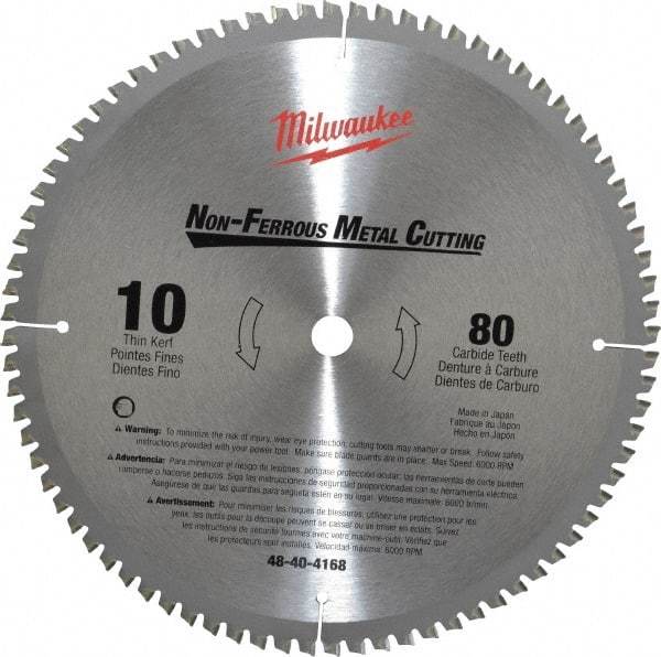 Milwaukee Tool - 10" Diam, 5/8" Arbor Hole Diam, 80 Tooth Wet & Dry Cut Saw Blade - Carbide-Tipped, General Purpose & Straight Action, Standard Round Arbor - Industrial Tool & Supply