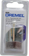 Dremel - 3/8" Diam, Medium Aluminum Oxide Coated Mounted Flap Wheel - 1/8" Shank Mount, 80 Grit - Industrial Tool & Supply