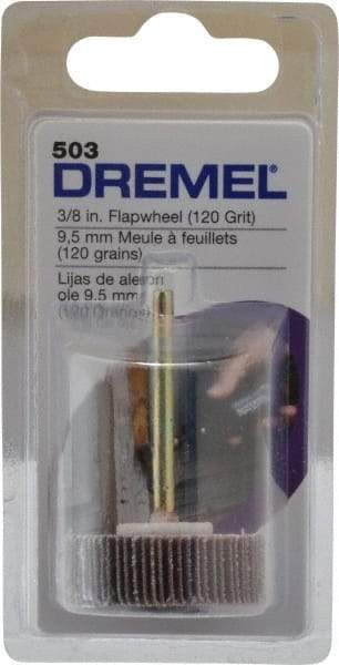 Dremel - 3/8" Diam, Fine Aluminum Oxide Coated Mounted Flap Wheel - 1/8" Shank Mount, 120 Grit - Industrial Tool & Supply