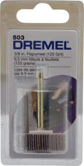 Dremel - 3/8" Diam, Fine Aluminum Oxide Coated Mounted Flap Wheel - 1/8" Shank Mount, 120 Grit - Industrial Tool & Supply