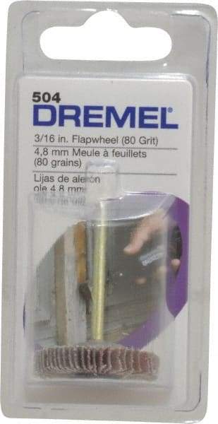 Dremel - 3/16" Diam, Medium Aluminum Oxide Coated Mounted Flap Wheel - 1/8" Shank Mount, 80 Grit - Industrial Tool & Supply