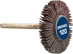 Dremel - 3/16" Diam, Fine Aluminum Oxide Coated Mounted Flap Wheel - 1/8" Shank Mount, 120 Grit - Industrial Tool & Supply