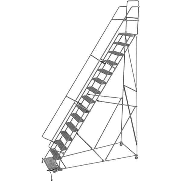 TRI-ARC - 186" 15 Step Rolling Platform Ladder - 450 Lb Capacity, 150" Platform Height, 40" Base Width x 110" Depth, Serrated Tread - Industrial Tool & Supply