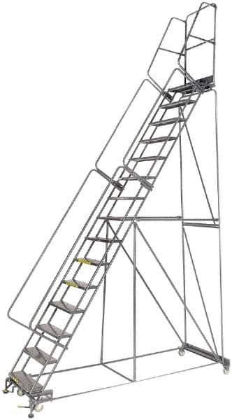 Ballymore - 192" 15 Step Ladder - Lock Step Rolling Safety Ladder, 450 Lb Capacity, 150" Platform Height, 40" Base Width x 106" Depth, Abrasive Mat Tread - Industrial Tool & Supply