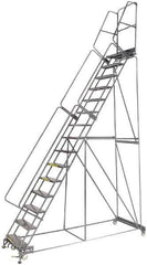 Ballymore - 192" 15 Step Ladder - Lock Step Rolling Safety Ladder, 450 Lb Capacity, 150" Platform Height, 40" Base Width x 106" Depth, Expanded Metal Tread - Industrial Tool & Supply
