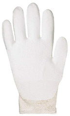 SHOWA - Size M (8), ANSI Cut Lvl 2, Puncture Lvl 2, Abrasion Lvl 6, Polyurethane Coated Cut Resistant Gloves - Palm Coated, HPPE Lining, Knit Wrist, White, Paired - Industrial Tool & Supply