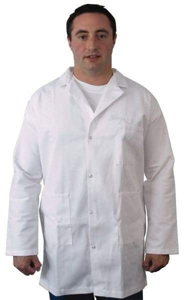 PRO-SAFE - Size M White Lab Coat - Polyester and Cotton, Snap Front, Open Wrists, (2 Pass Through Pockets and Front Chest and Hip Pocket) - Industrial Tool & Supply