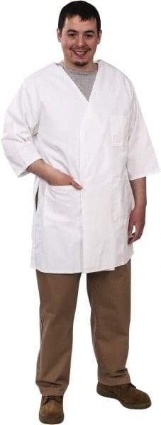 PRO-SAFE - Size XL White Smock with 5 Pockets - Polyester and Cotton, Buttonless and Ties In Back - Industrial Tool & Supply