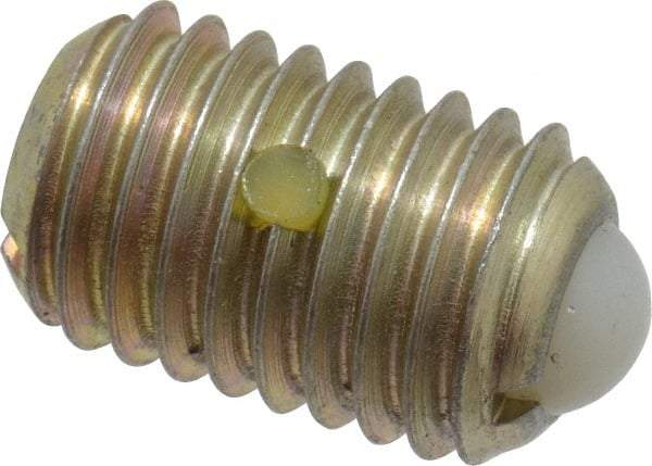 Gibraltar - 5/8-11, 0.375" Ball Diam, 0.984" Body Length, 0.096" Max Ball Reach, Threaded Ball Plunger - Steel Body, Nylon Ball, 7 Lb Initial End Force, 50 Lb Final End Force, Locking Element - Industrial Tool & Supply
