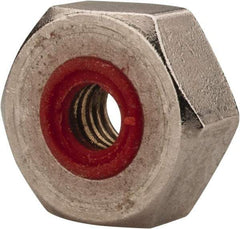 APM HEXSEAL - #10-32 Thread, 3/8" Wide x 7/32" High, Brass Self Sealing Hex Jam Nut - Nickel Plated, Silicone O Ring, Right Hand, UNF Thread - Industrial Tool & Supply