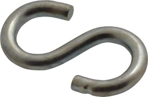 Made in USA - 5/32" Opening, Low Carbon Steel Electrogalvanized S-Hook - 16 Lb Capacity, 5/16" ID, 0.105" Wire, 1" OAL - Industrial Tool & Supply