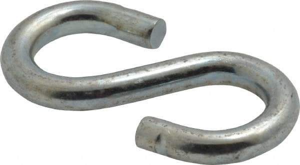 Made in USA - 5/16" Opening, Low Carbon Steel Electrogalvanized S-Hook - 58 Lb Capacity, 5/8" ID, 0.22" Wire, 2-1/8" OAL - Industrial Tool & Supply