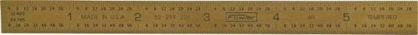 Fowler - 6" Long, 1/64, 1/32, 1/16, 1/8" Graduation, Flexible Steel Rule - 4R Graduation Style, 1/2" Wide, Yellow, Titanium Finish - Industrial Tool & Supply