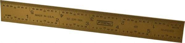Fowler - 6" Long, 1/64, 1/32, 1/16, 1/8" Graduation, Rigid Steel Rule - 4R Graduation Style, 3/4" Wide, Yellow, Titanium Finish - Industrial Tool & Supply