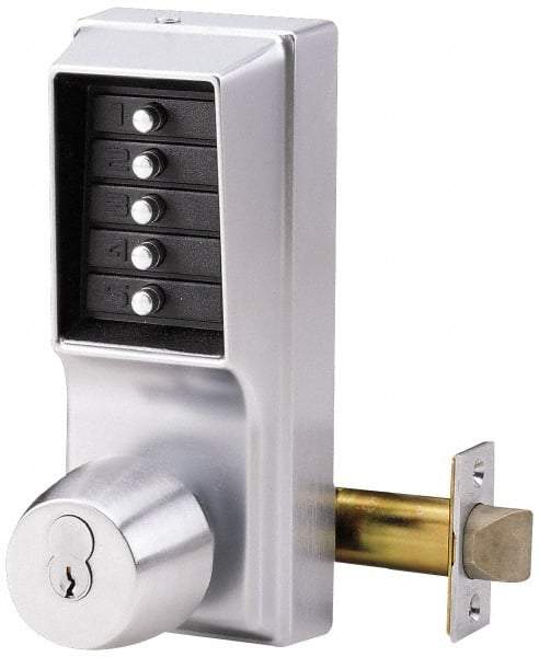 Kaba Access - 1-3/8 to 2-1/4" Door Thickness, Satin Chrome Pushbutton Knob Lockset - 2-3/4" Back Set - Industrial Tool & Supply