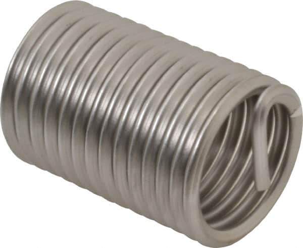 Recoil - 1-8 UNC, 2" OAL, Free Running Helical Insert - 14 Free Coils, Tanged, Stainless Steel, Bright Finish, 2D Insert Length - Industrial Tool & Supply