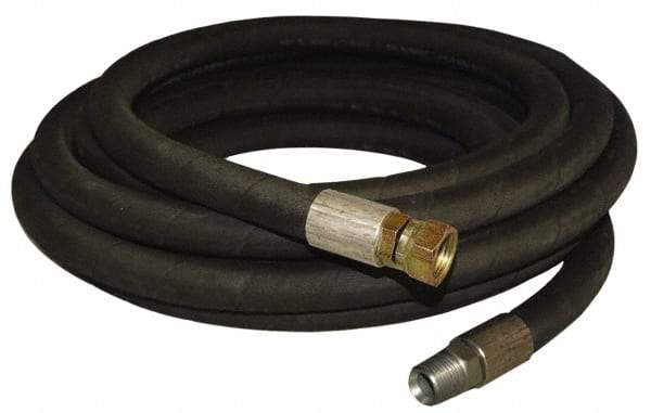 Made in USA - 25' Long, 1/2" Fitting, Boss Female x Male Fitting, -40 to 212°F, Nitrile High Temp & High Pressure Hose - 1/2" Inside x 1" Outside Diam, Black, 1,000 psi - Industrial Tool & Supply
