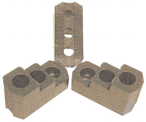 H & R Manufacturing - 15" Max Chuck Diam Compatibility, Case Hardened Steel 1.5mm x 60° Serrated Hard Lathe Top Jaws - 2 Steps, 1" Groove Width, 2-1/2" Wide x 5-1/2" Long x 3-15/32" High - Industrial Tool & Supply